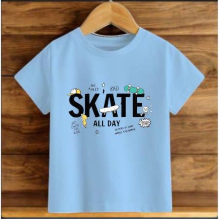 Çocuk Mavi Pamuklu Baskili T-shirt